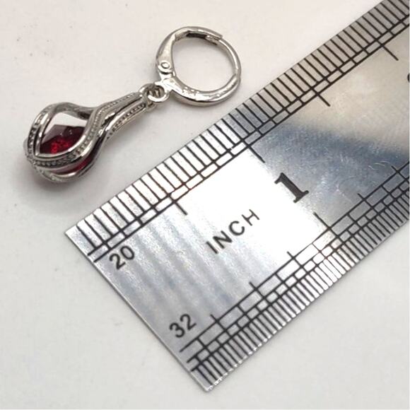 925 Silver Earrings Teardrop W/ Lab red Ruby Pendants Fashion Birthday Gift NEW!